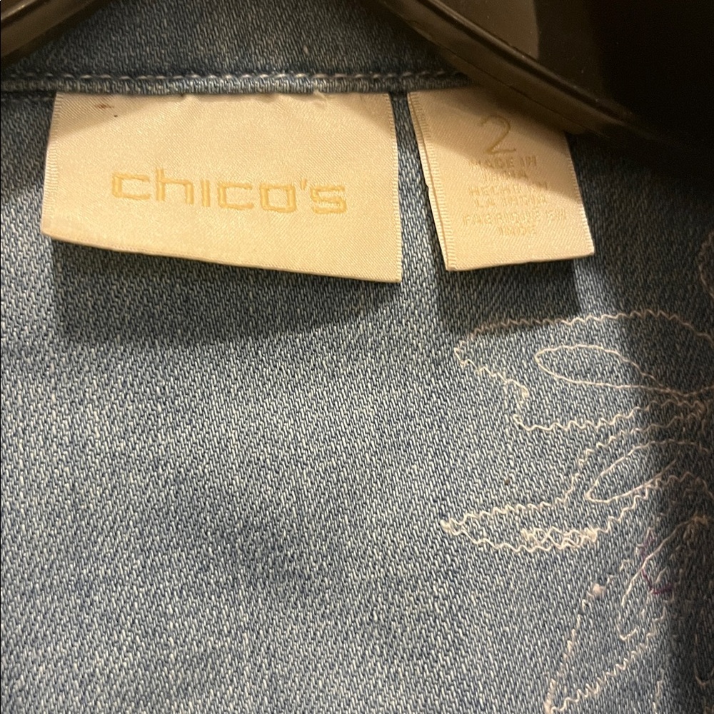 Chicos Lace Floral Denim Jean Jacket cottagecore granny teachercore boho artsy - Picture 6 of 7